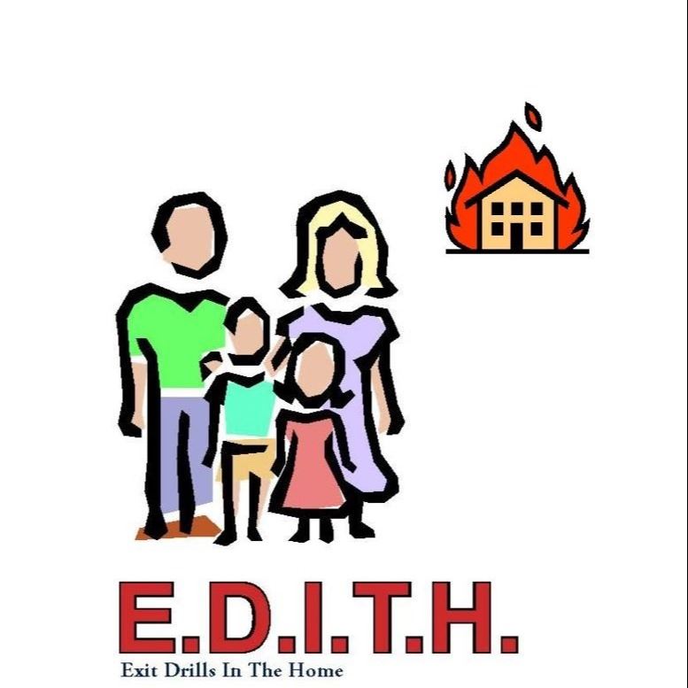 Exit Drills In The Home picture of a family with house on fire in background
