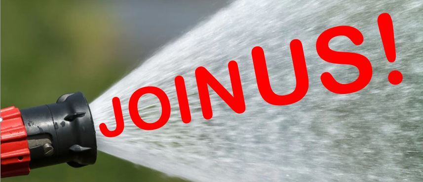 Fire nozzle spraying water with words join us