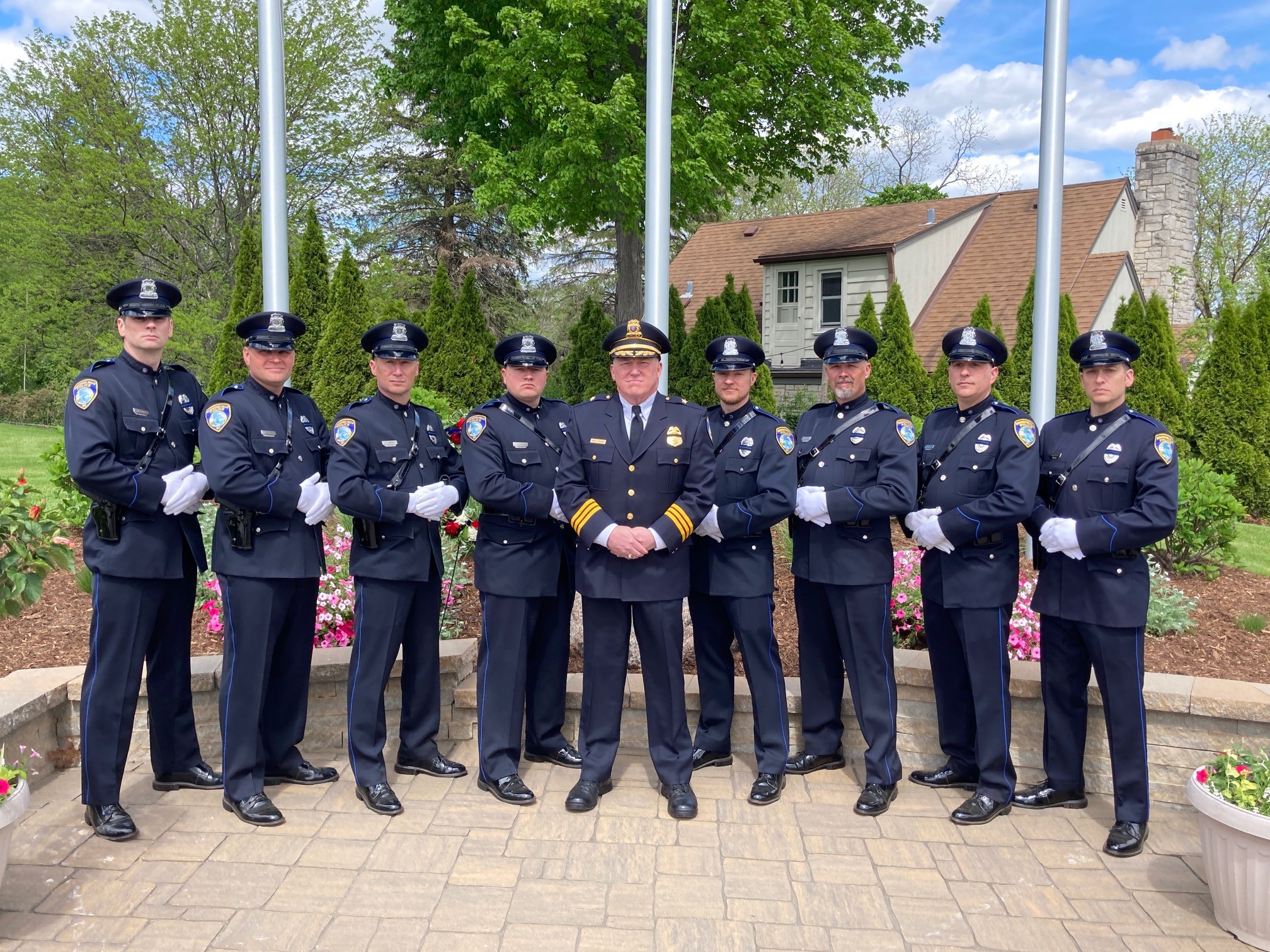 Photo of the Police Department Honor Guard with Chief Waters