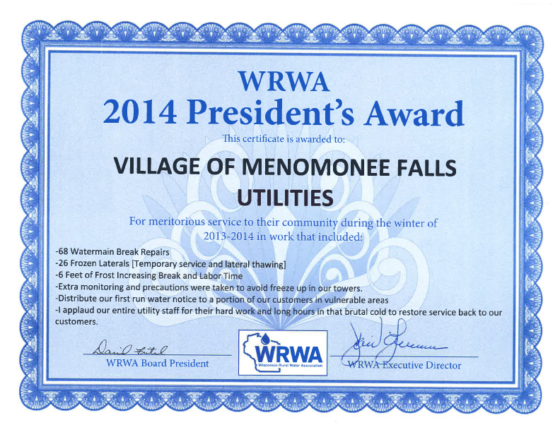 Wisconsin Rural Water Association 2014 Award
