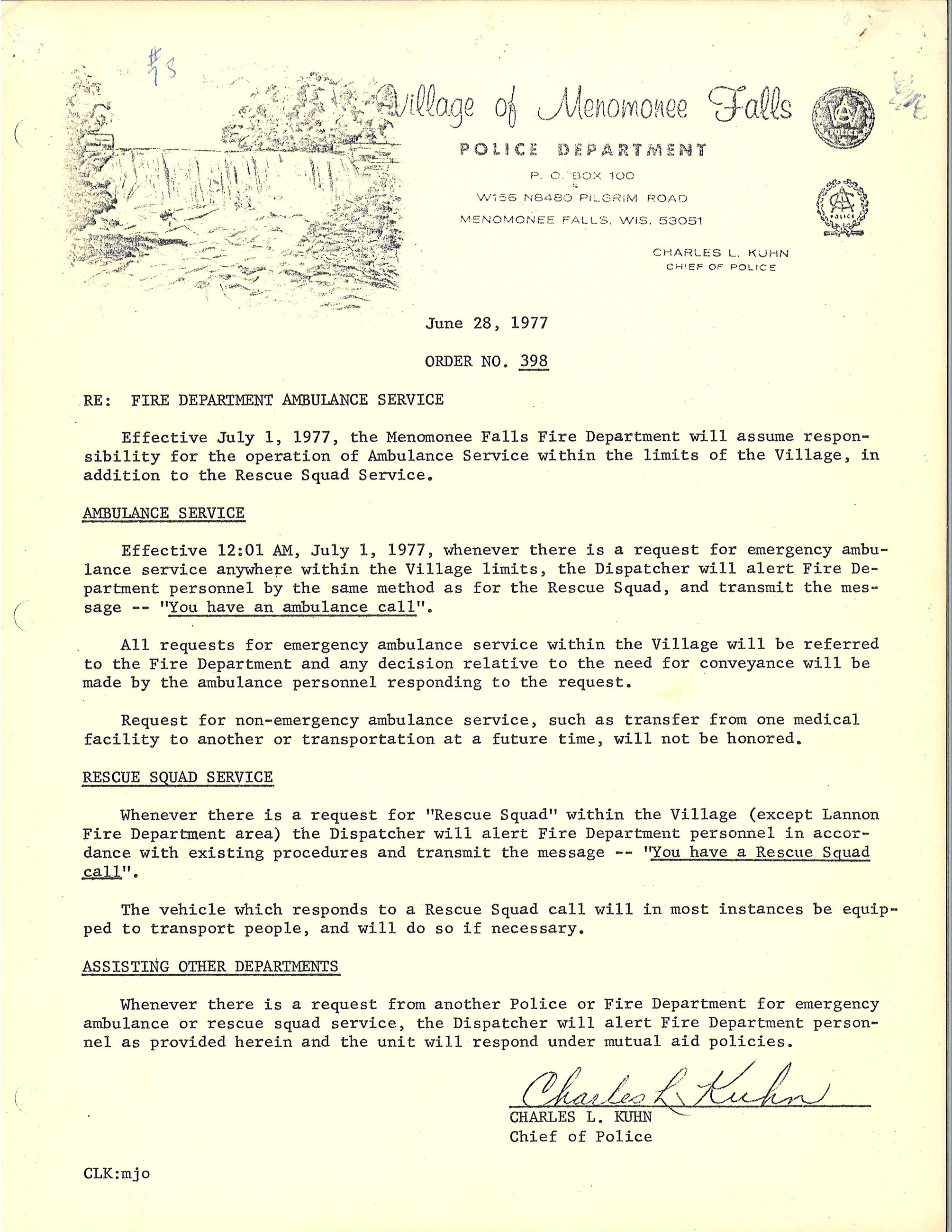Police Chief 1977 Memo-Ambulance Service Opens in new window